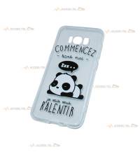 coque pour galaxy S8 transparente avec un panda qui dort et le texte "Commencez sans moi