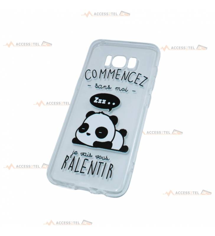 coque pour galaxy S8 transparente avec un panda qui dort et le texte "Commencez sans moi