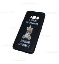 coque pour galaxy S8 noire avec une licorne et le texte "je suis une licornasse