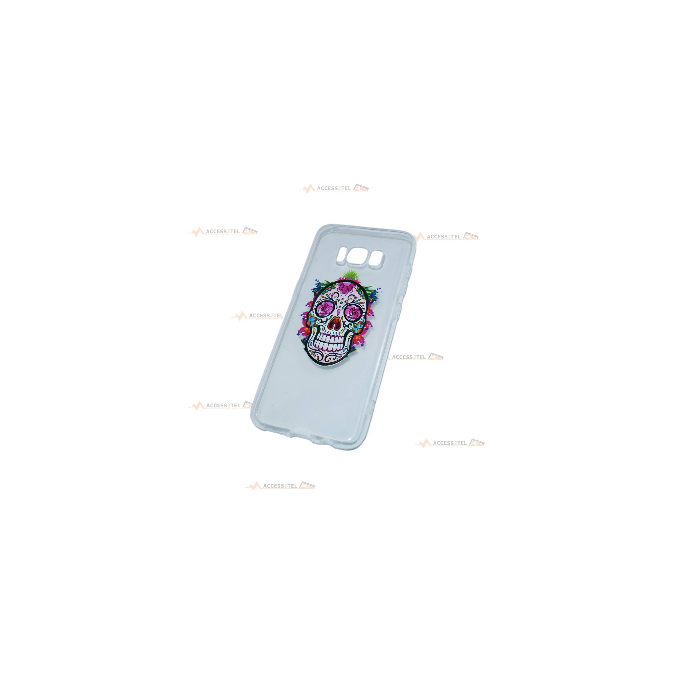 coque pour galaxy S8 transparente avec une tête de mort mexicaine calavera