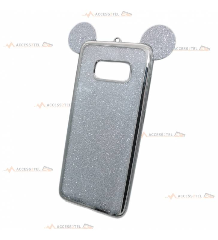 coque pour galaxy S8 argentée pailletée avec oreilles de mickey