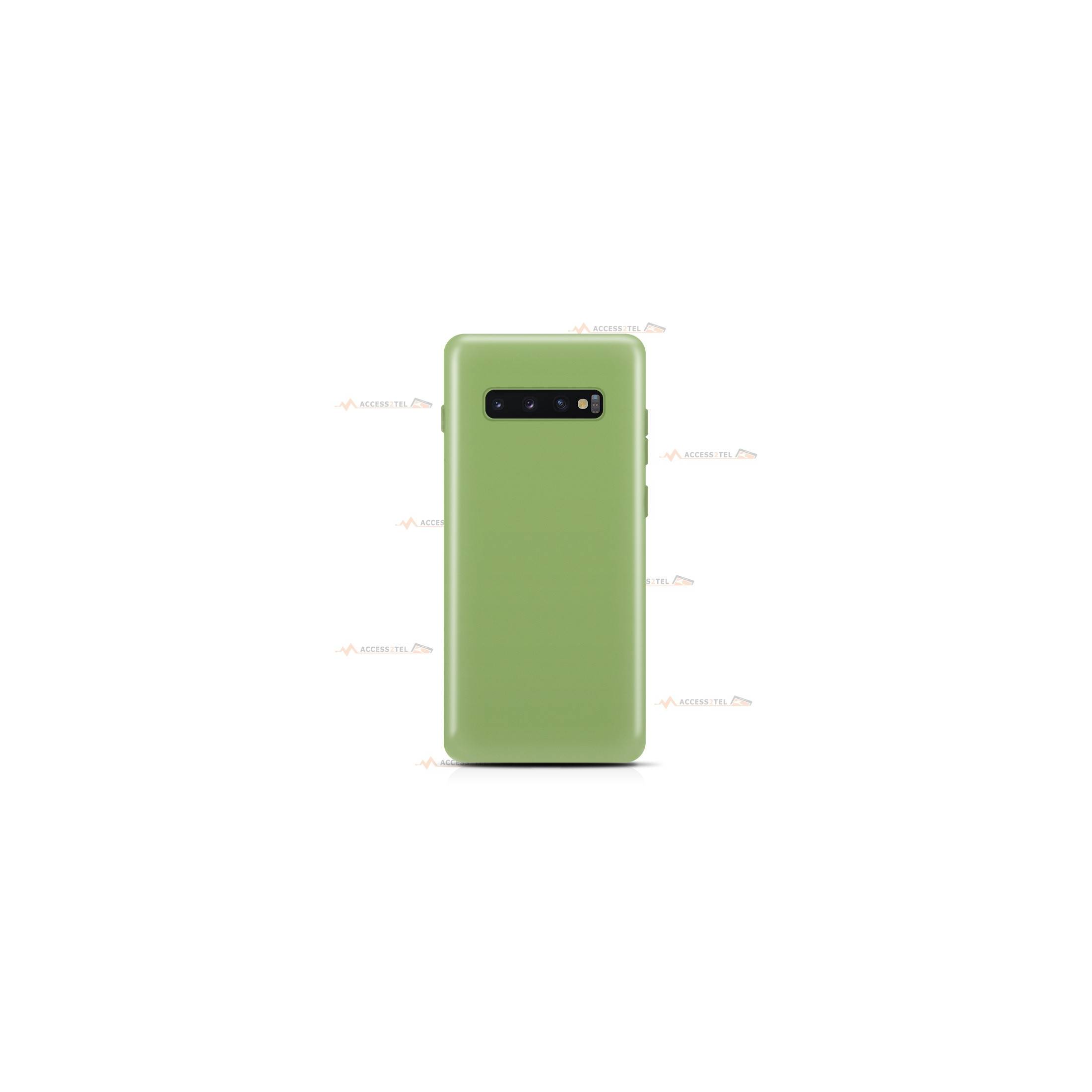 coque pour samsung galaxy s10 en silicone soft touch et intérieur microfibre vert clair