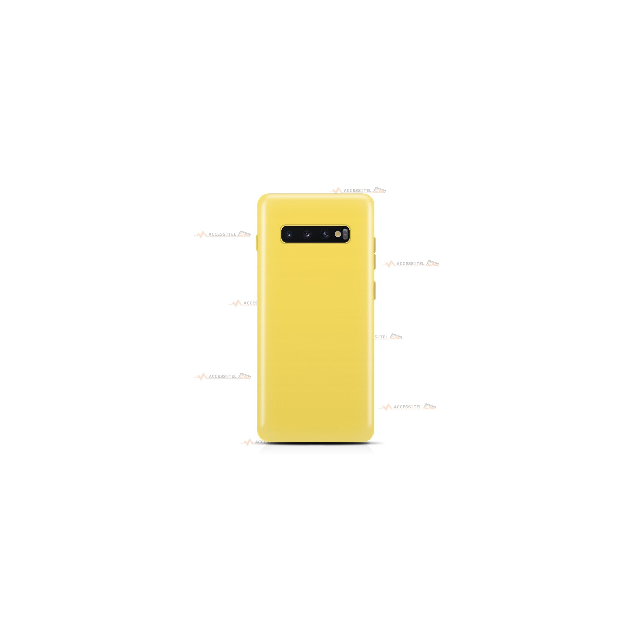 coque pour samsung galaxy s10 plus en silicone soft touch et intérieur microfibre jaune