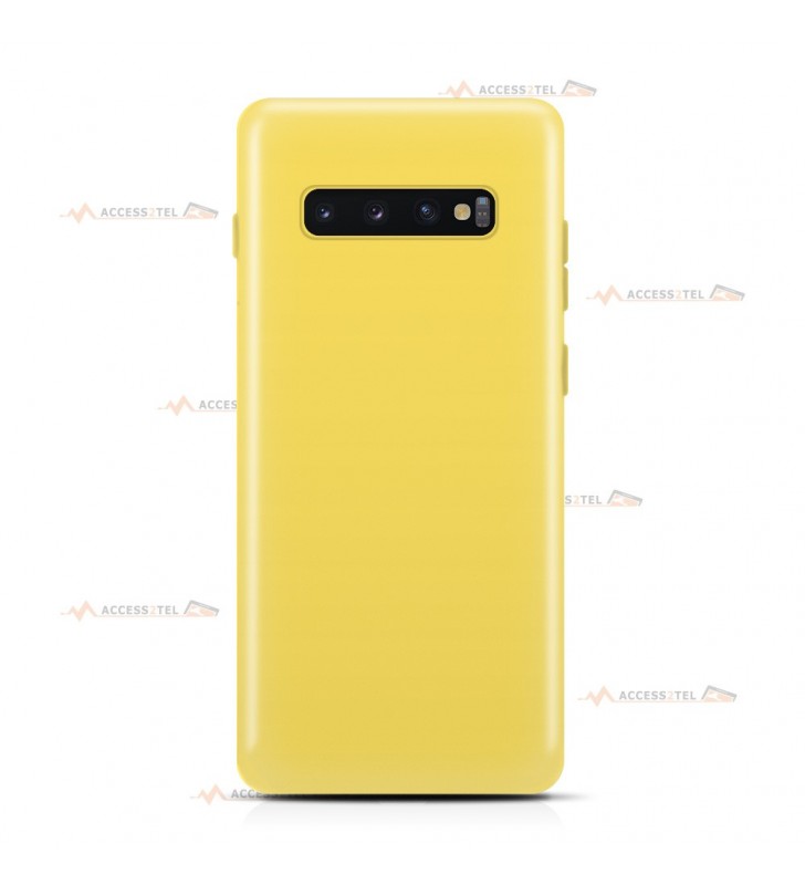 coque pour samsung galaxy s10 plus en silicone soft touch et intérieur microfibre jaune