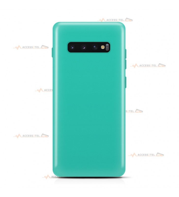 coque pour samsung galaxy s10 plus en silicone soft touch et intérieur microfibre bleu turquoise