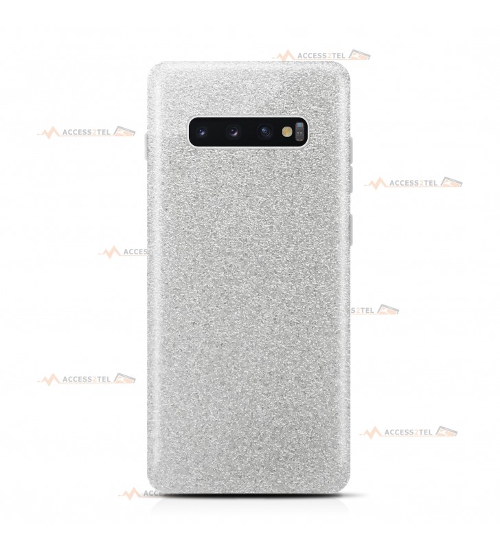 coque pour samsung galaxy S10 plus paillettes argentée