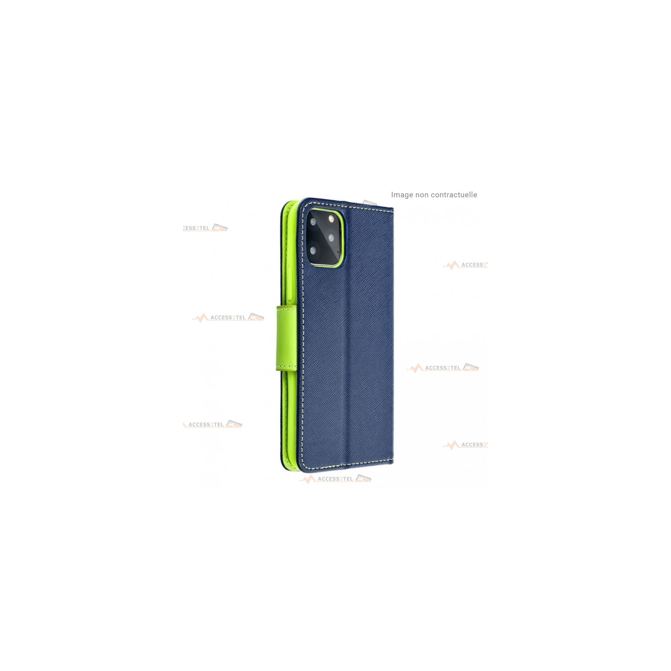 étui pour samsung galaxy S20 FE bleu marine et vert citron smartphone