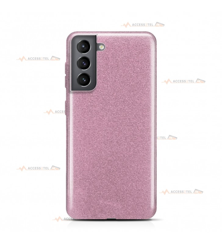 coque pour samsung galaxy S21 paillettes rose