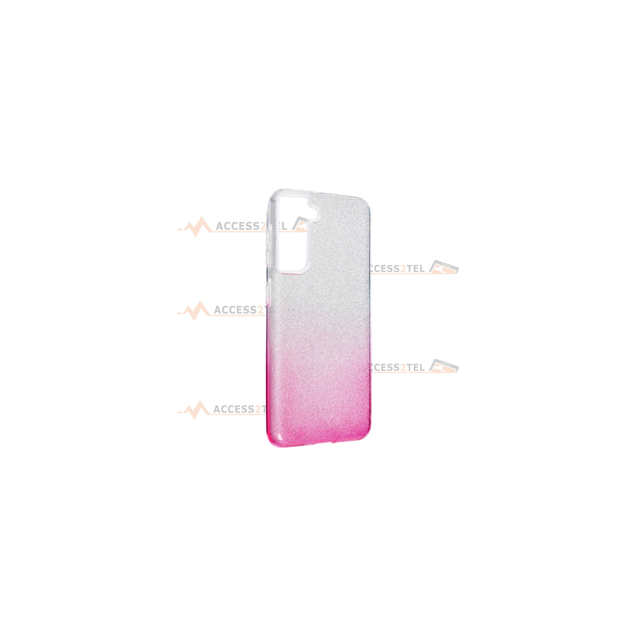 coque renforcée pour samsung galaxy S21 paillettes dégradé rose