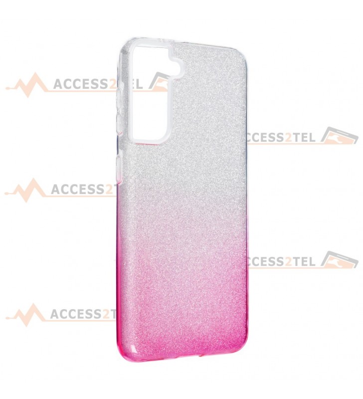 coque renforcée pour samsung galaxy S21 paillettes dégradé rose