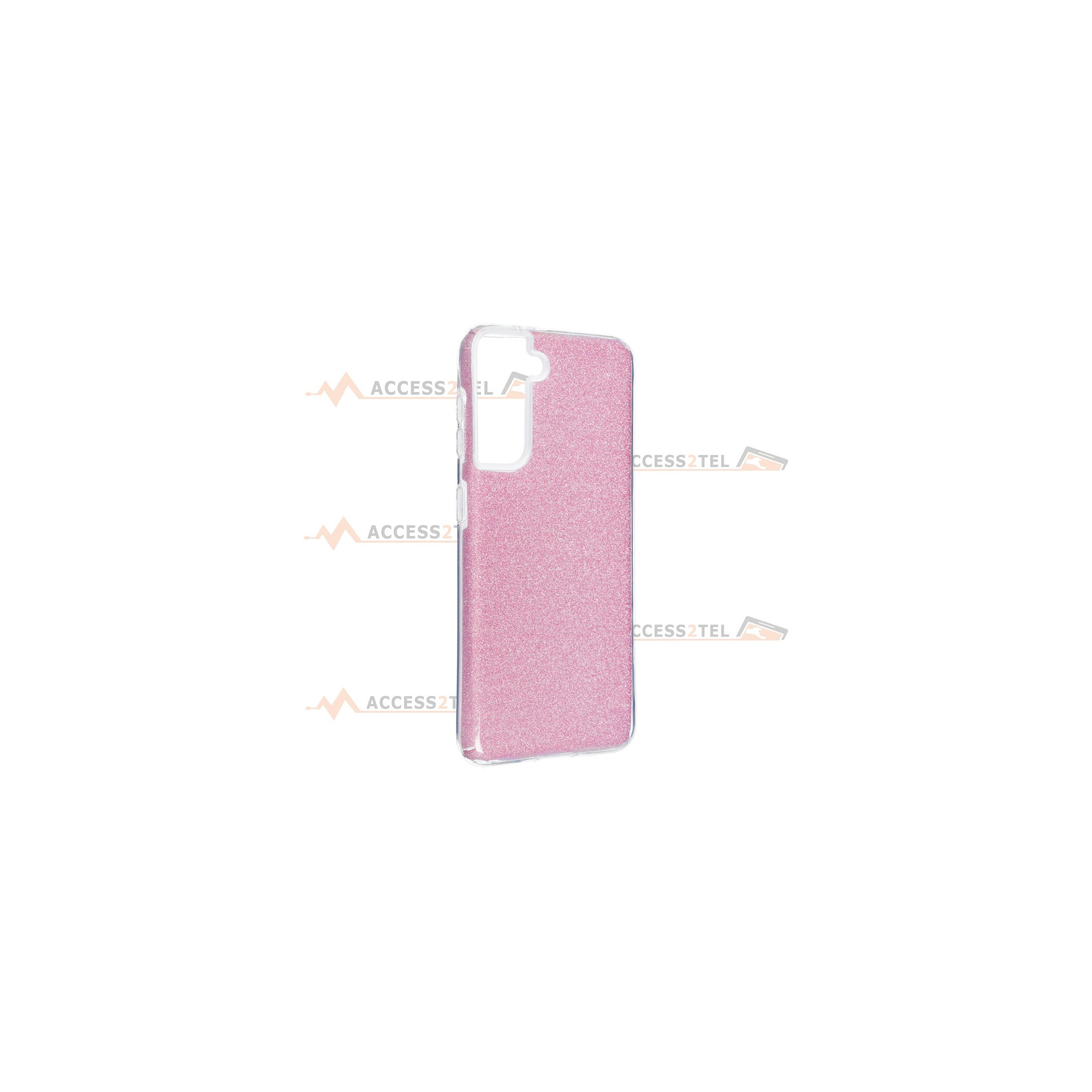 coque renforcée pour samsung galaxy S21 paillettes rose