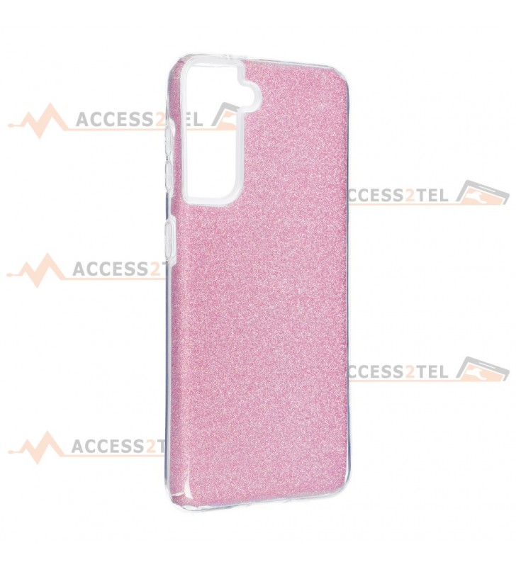 coque renforcée pour samsung galaxy S21 paillettes rose