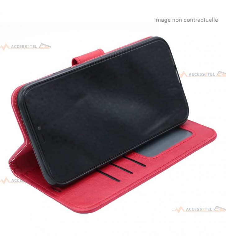 étui rouge en simili-cuir pour samsung galaxy s21 support
