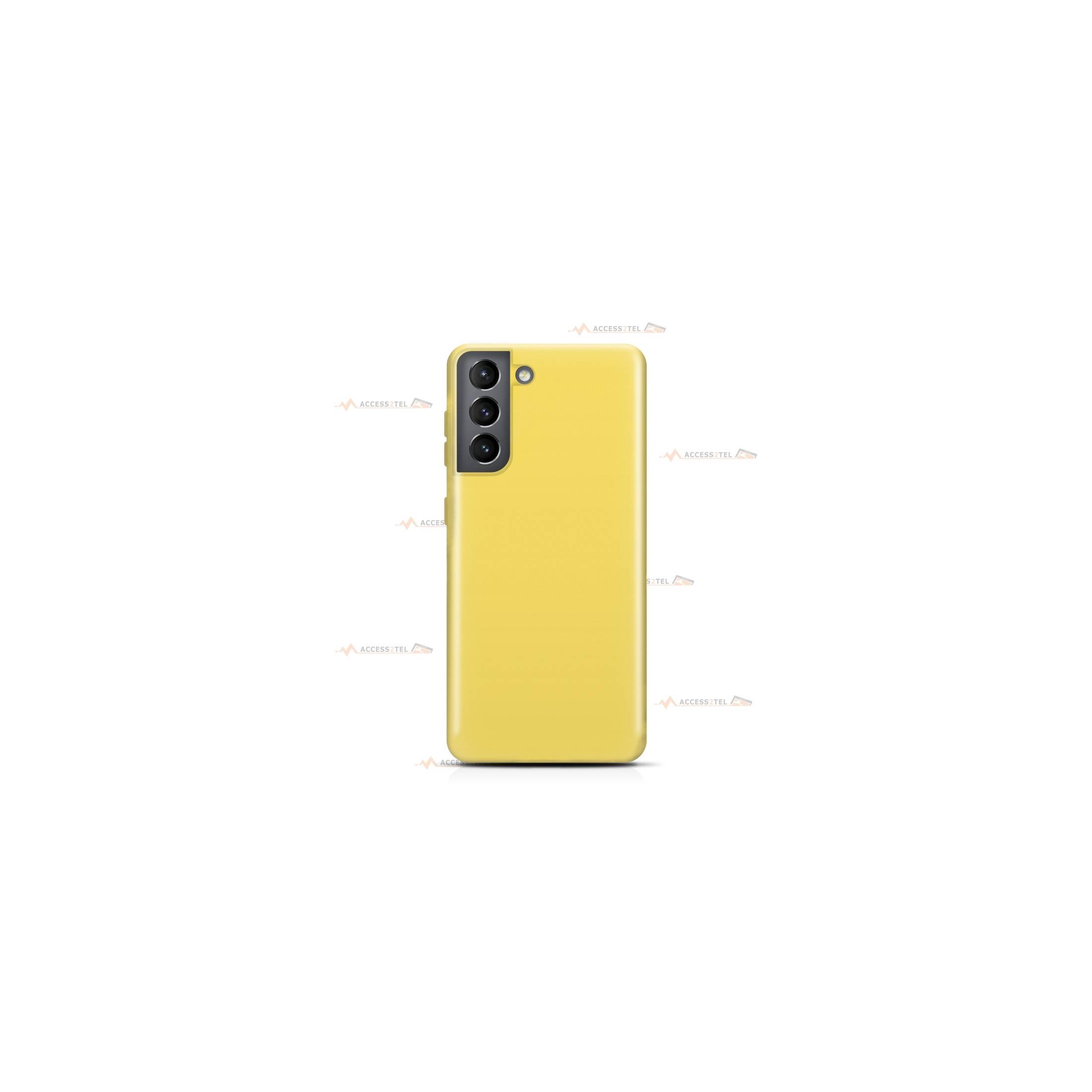 coque pour samsung galaxy s21 plus en silicone soft touch et intérieur microfibre jaune