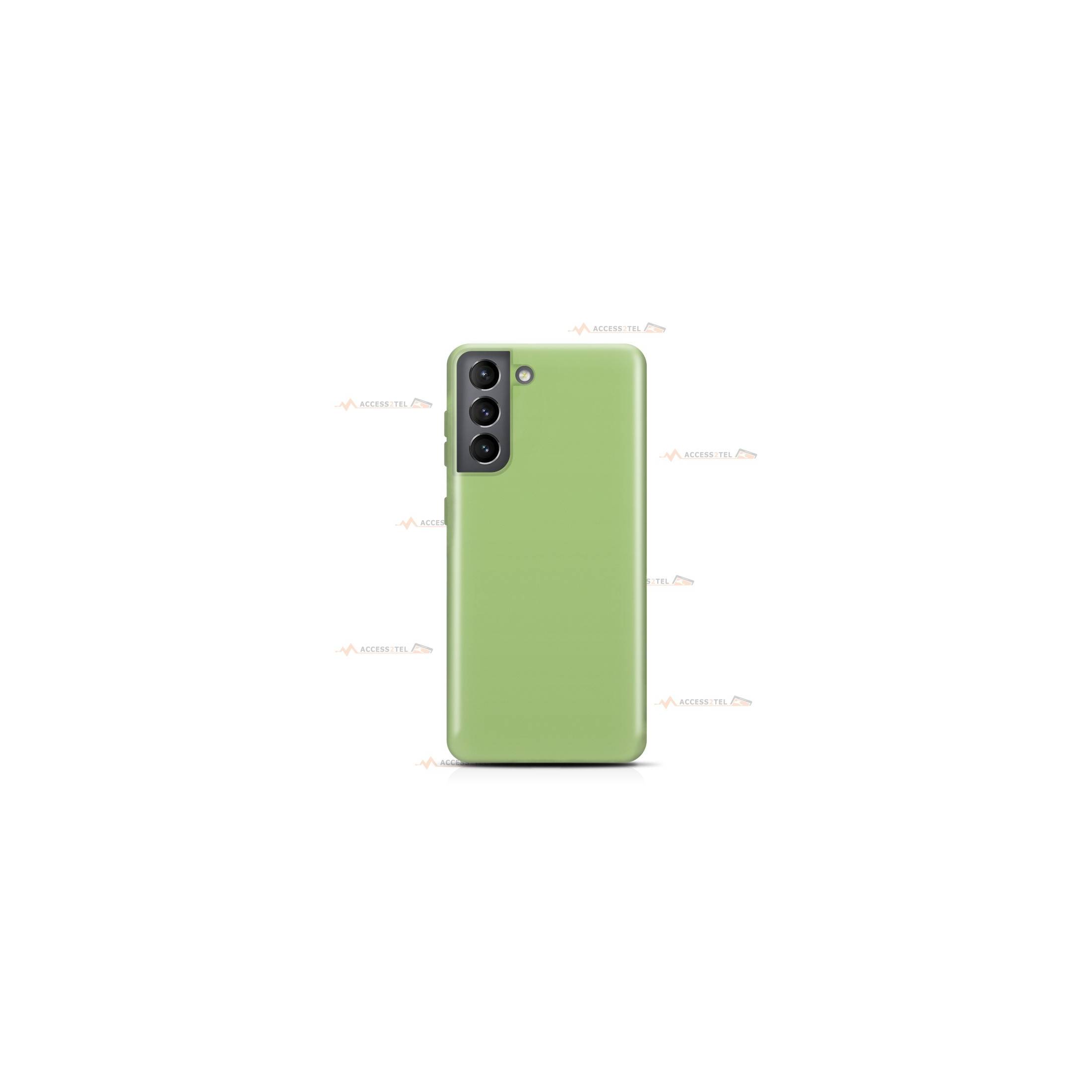 coque pour samsung galaxy s21 plus en silicone soft touch et intérieur microfibre vert clair