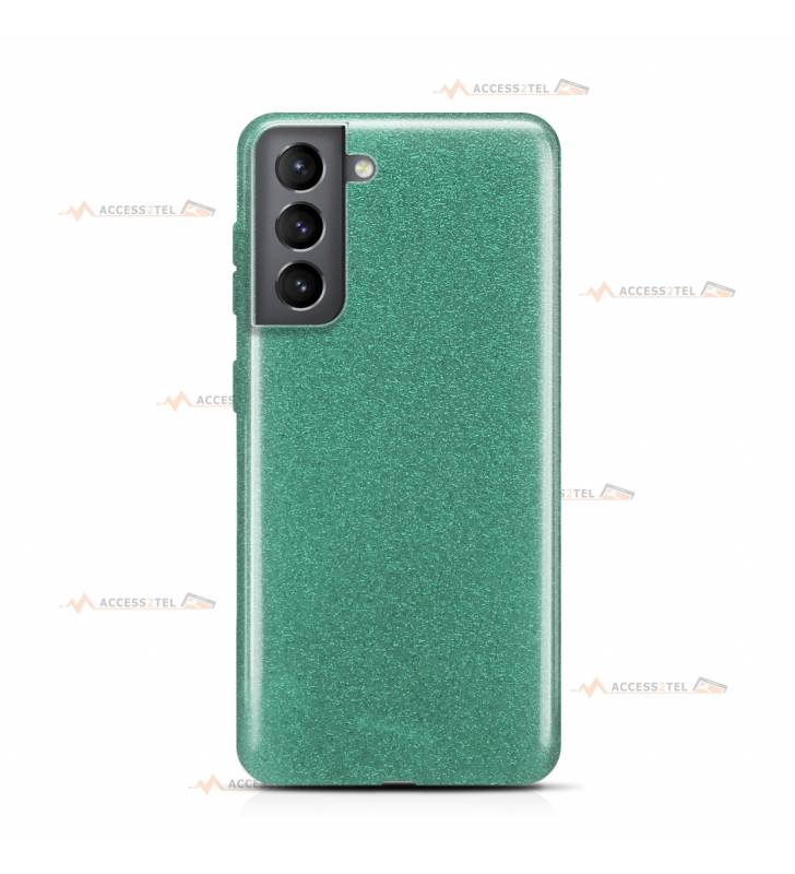 coque pour samsung galaxy S21 plus paillettes turquoise