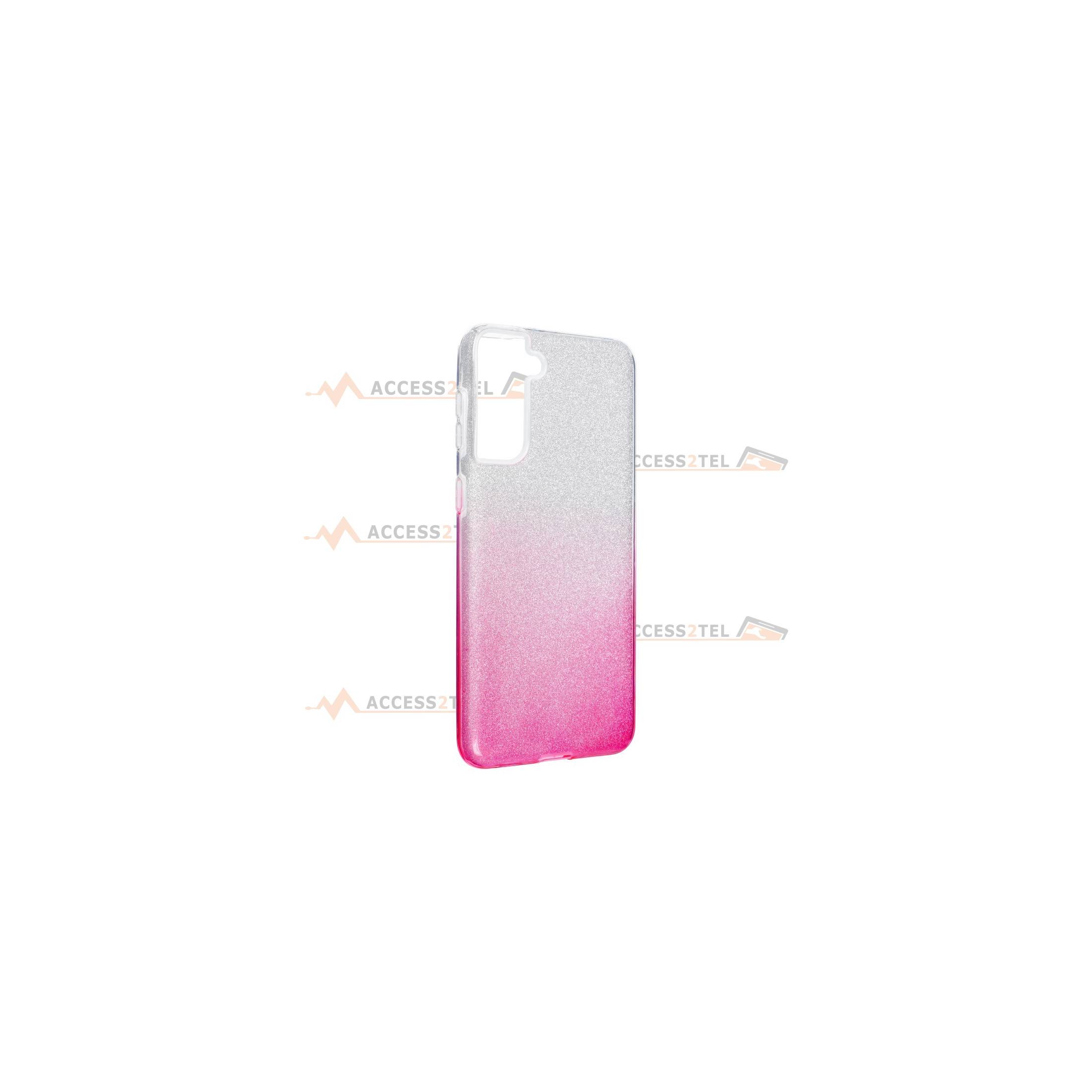 coque renforcée pour samsung galaxy S21 plus paillettes dégradé rose