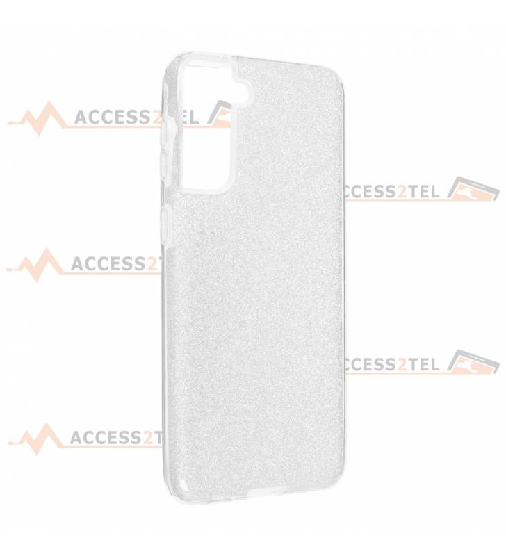 coque renforcée pour samsung galaxy S21 plus paillettes argentée