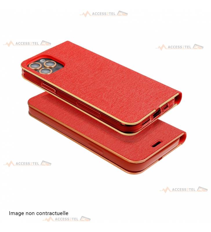 étui en cuir rouge cadre doré rose gold pour samsung galaxy S21 FE côtés