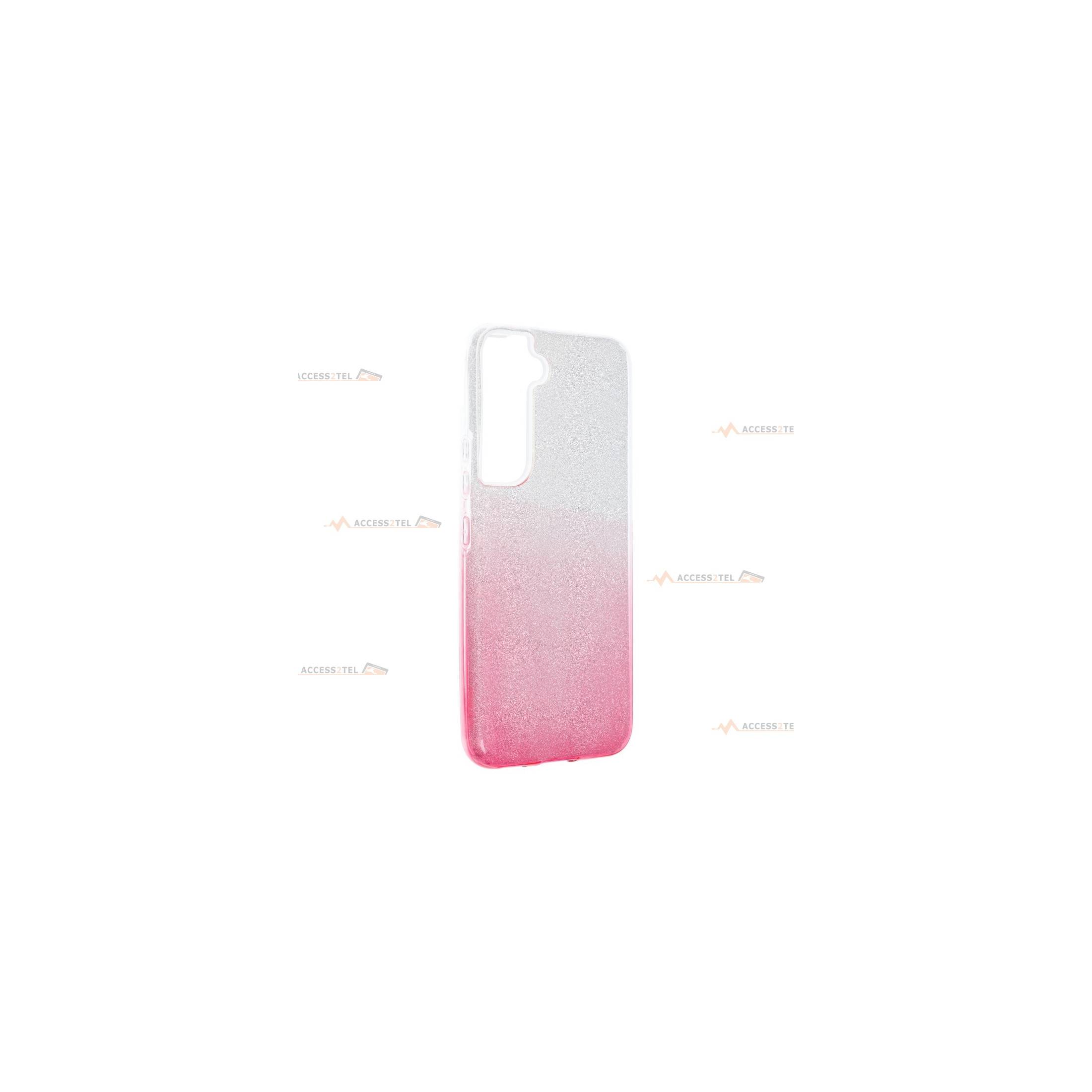 coque renforcée pour samsung galaxy S22 paillettes dégradé rose