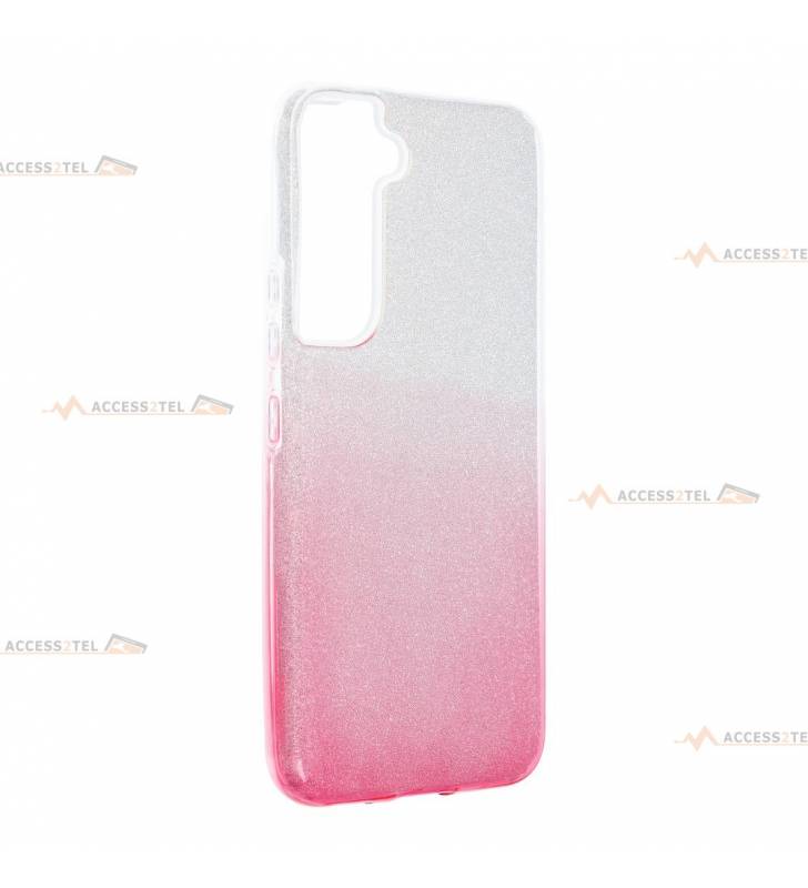 coque renforcée pour samsung galaxy S22 paillettes dégradé rose