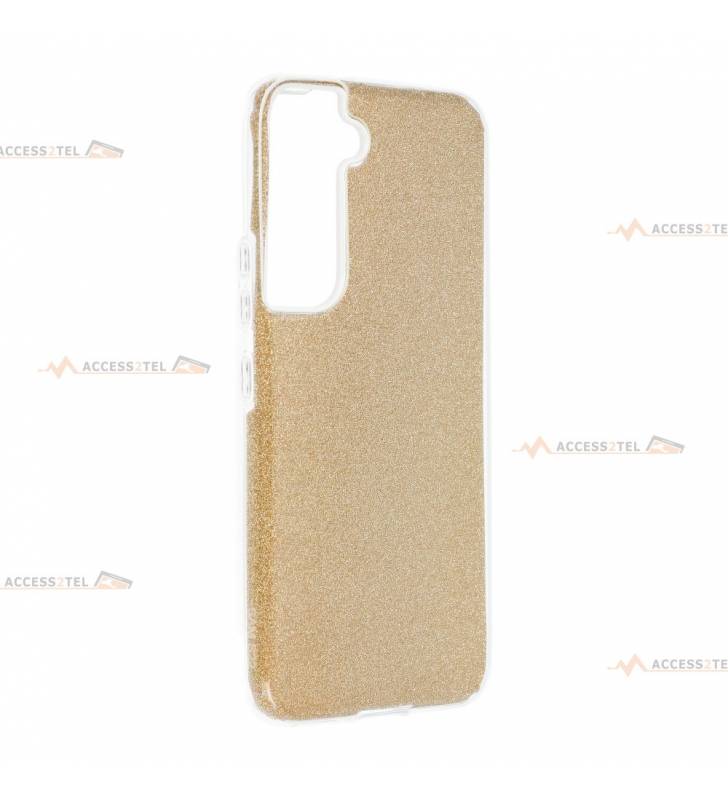 coque renforcée pour samsung galaxy S22 paillettes dorée