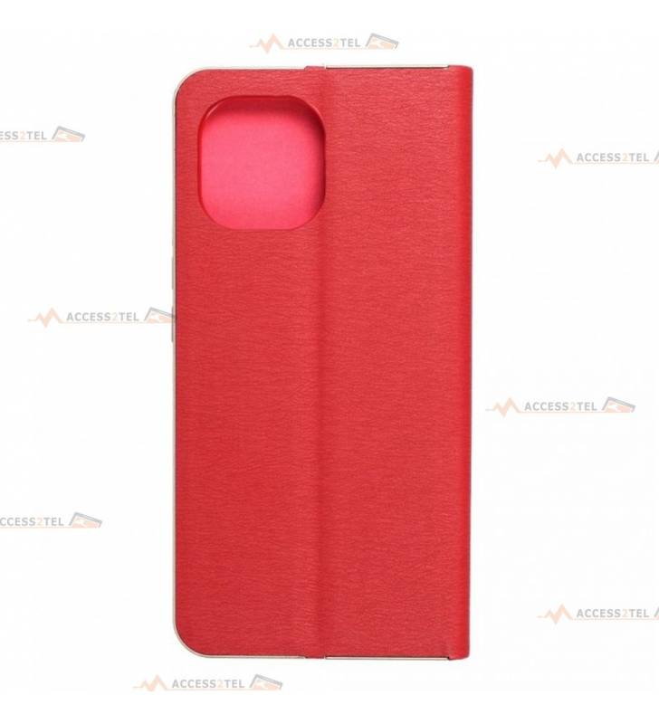 étui en cuir rouge cadre doré rose gold pour xiaomi mi 11 caméra