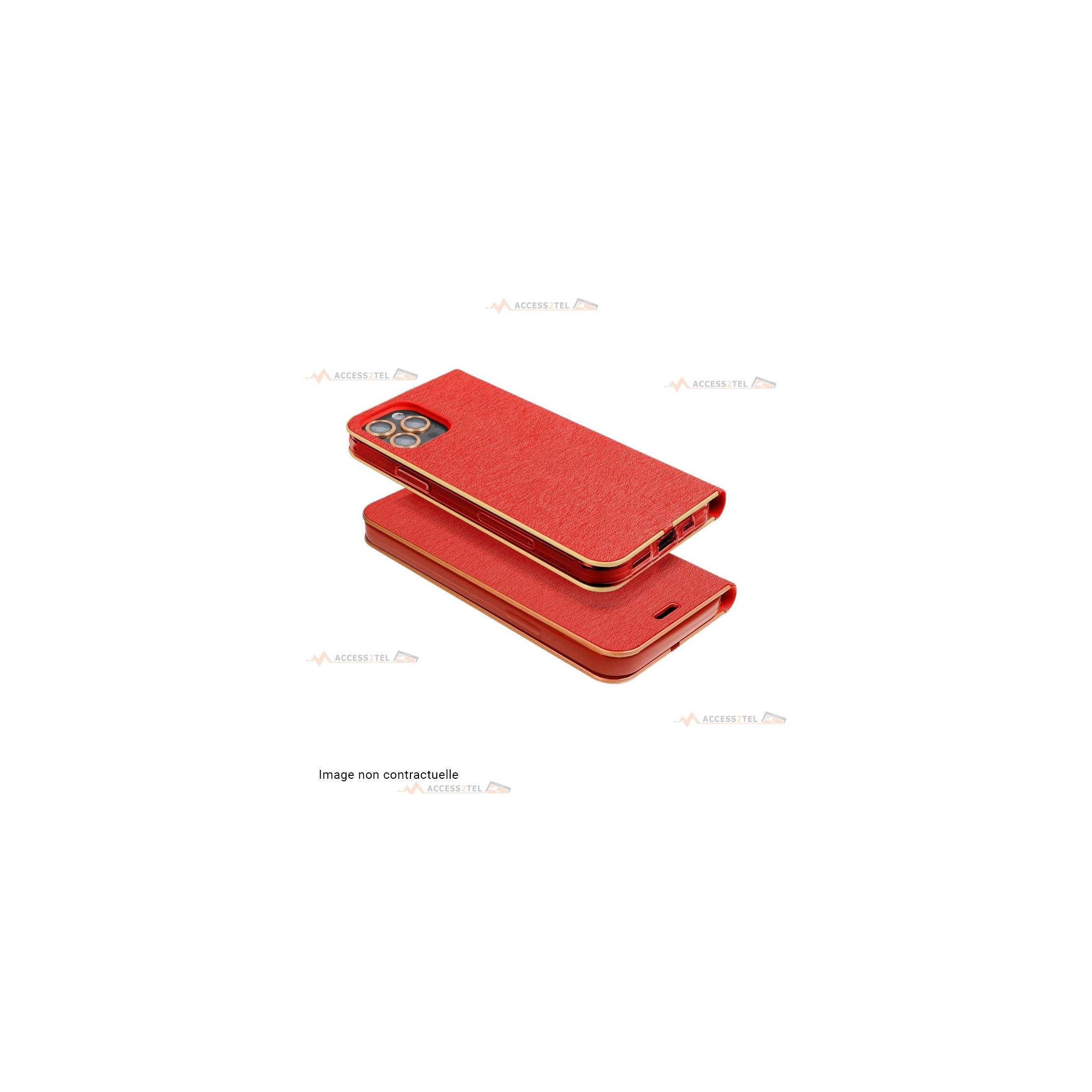 étui en cuir rouge cadre doré rose gold pour xiaomi mi 11 côtés