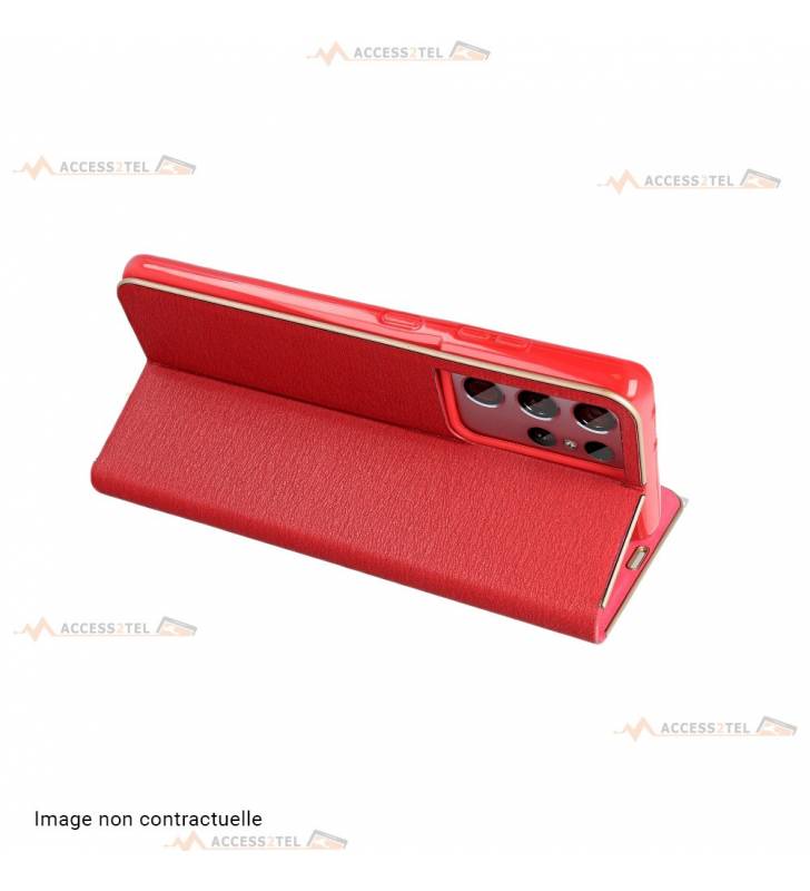 étui en cuir rouge cadre doré rose gold pour xiaomi mi 11 mode support