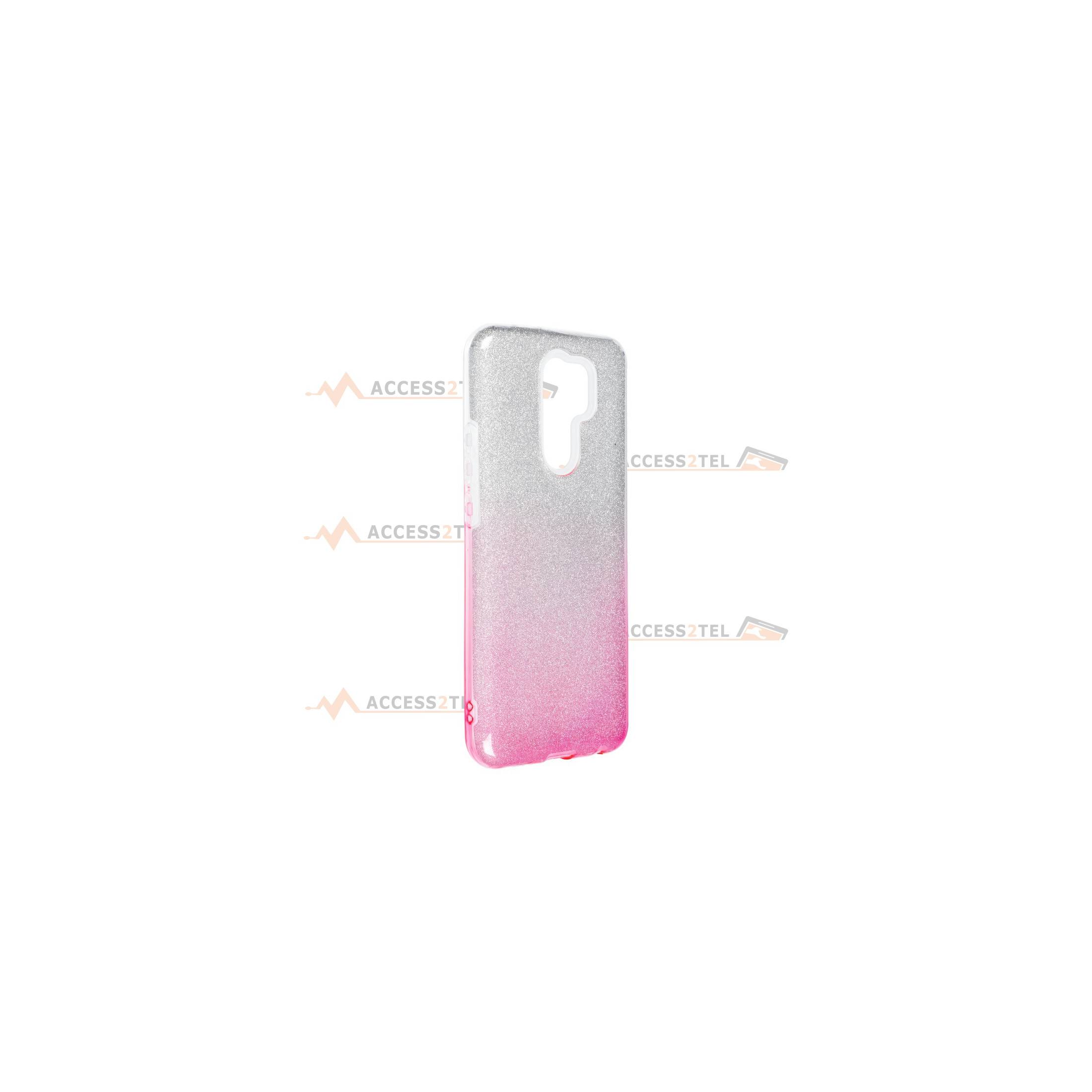 coque renforcée pour xiaomi redmi 9 paillettes dégradé rose