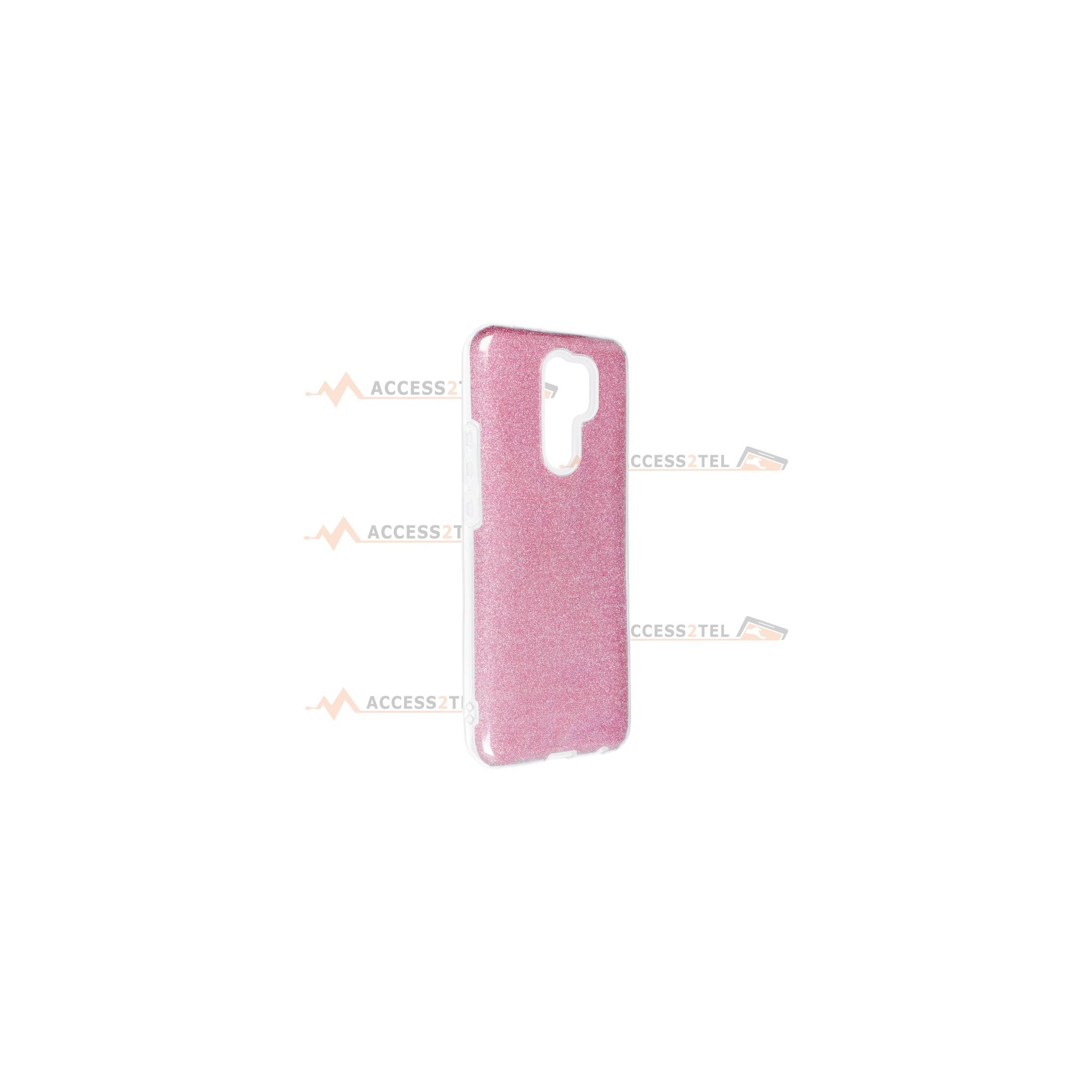 coque renforcée pour xiaomi redmi 9 paillettes rose