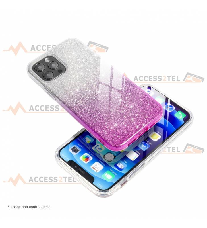 coque renforcée pour xiaomi redmi 9A paillettes dégradé rose smartphone