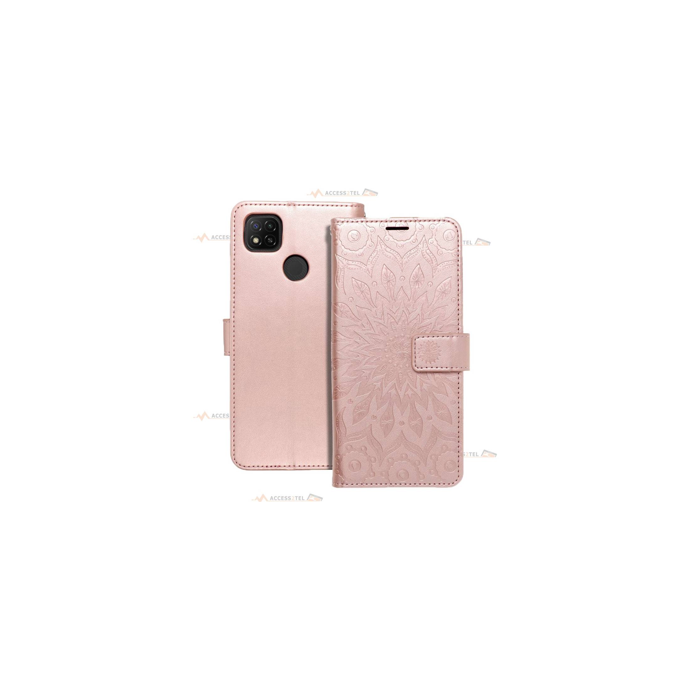 étui pour xiaomi redmi 9C mandala rose gold face