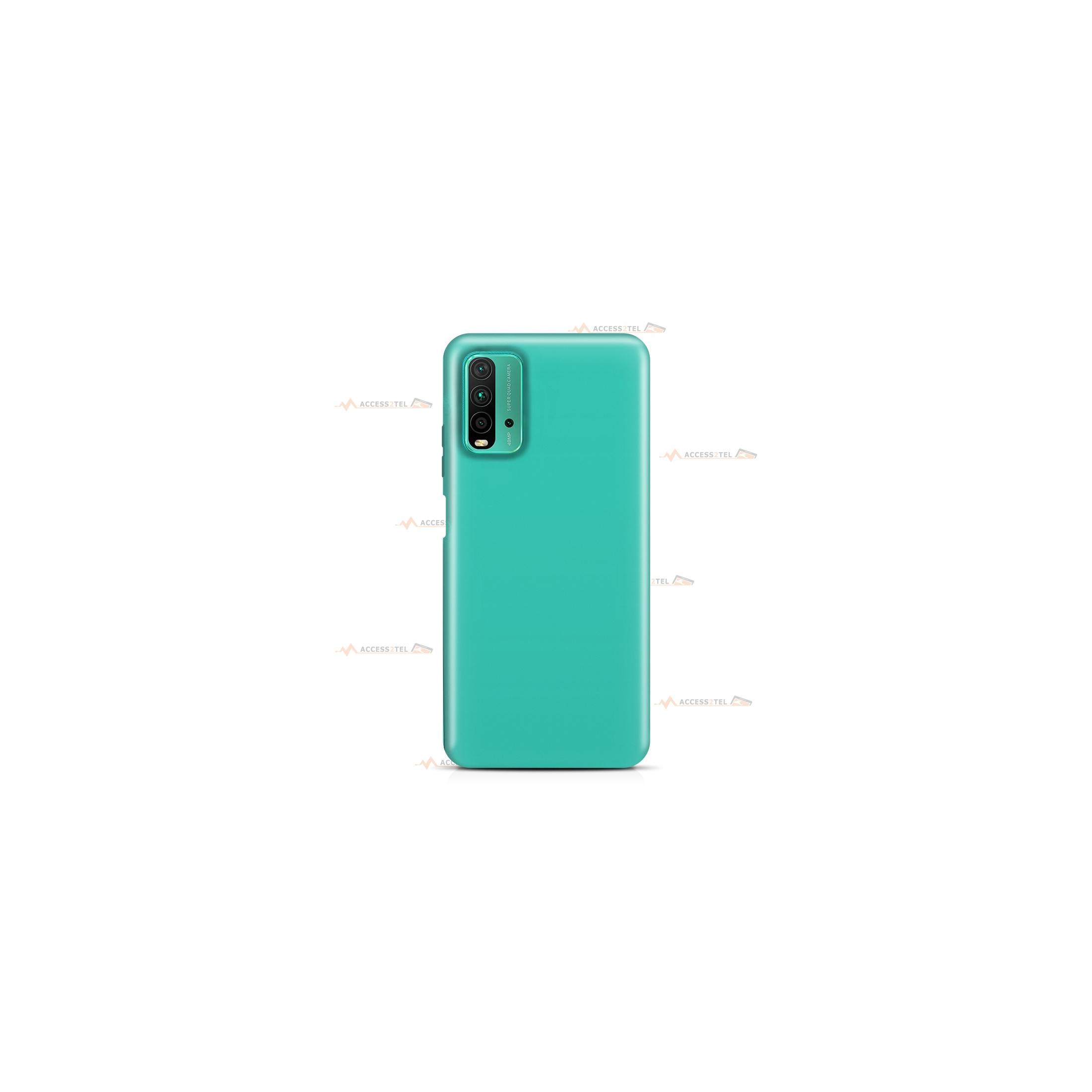 coque pour xiaomi redmi 10 et 10S en silicone soft touch et intérieur microfibre bleu turquoise