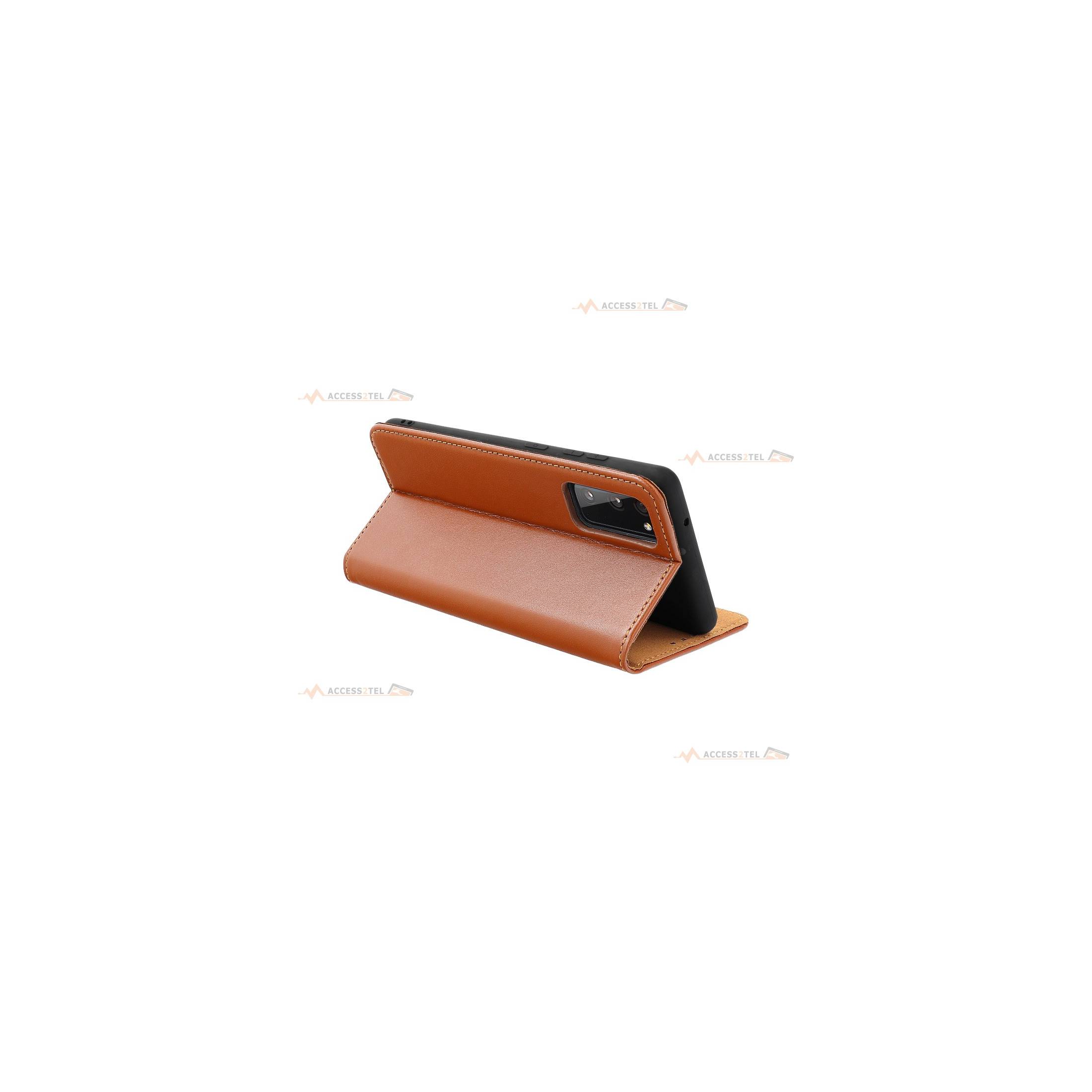 étui marron en cuir pour xiaomi redmi note 10 pro support