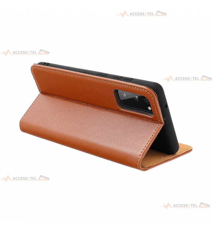 étui marron en cuir pour xiaomi redmi note 10 pro support