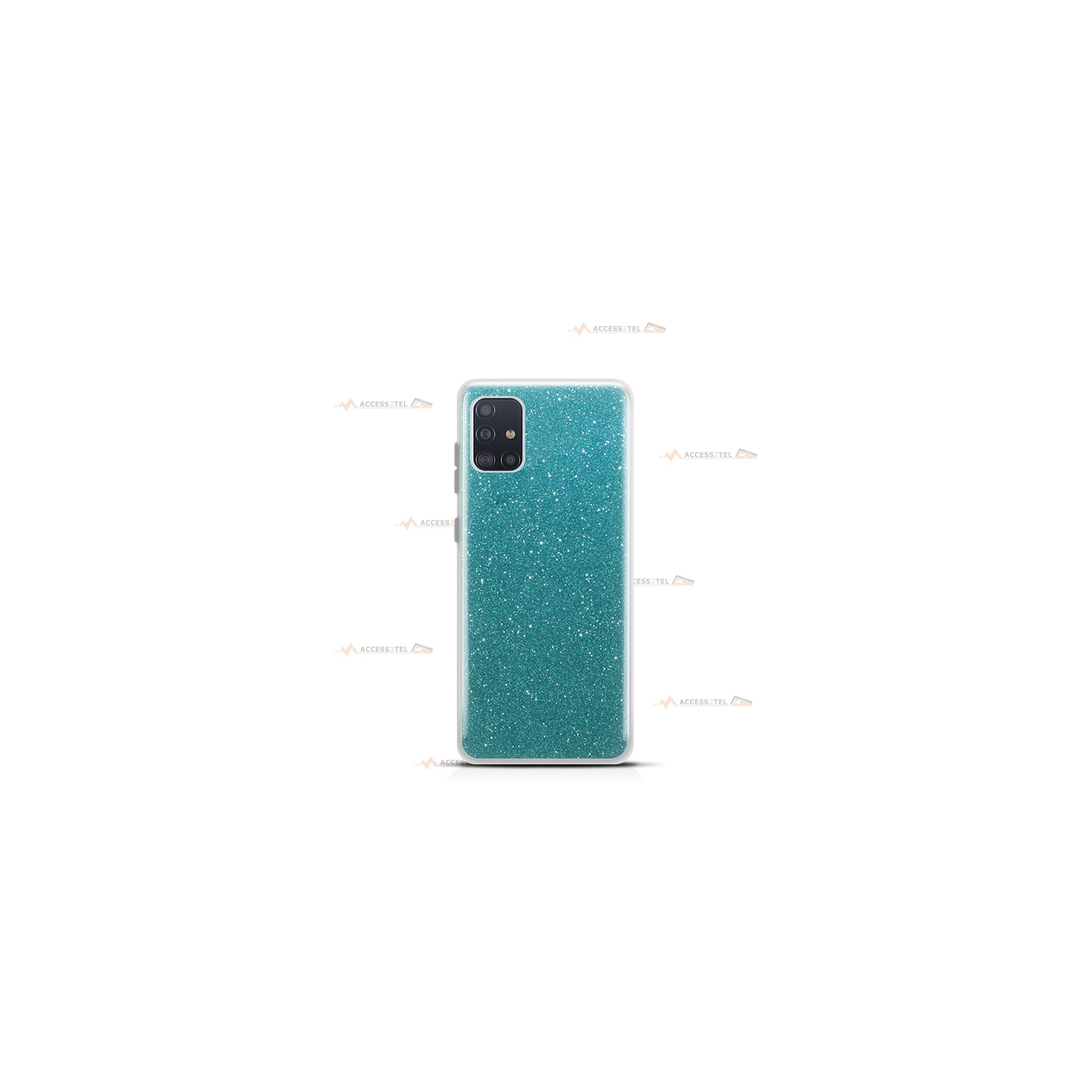 coque pour samsung galaxy A51 paillettes turquoise