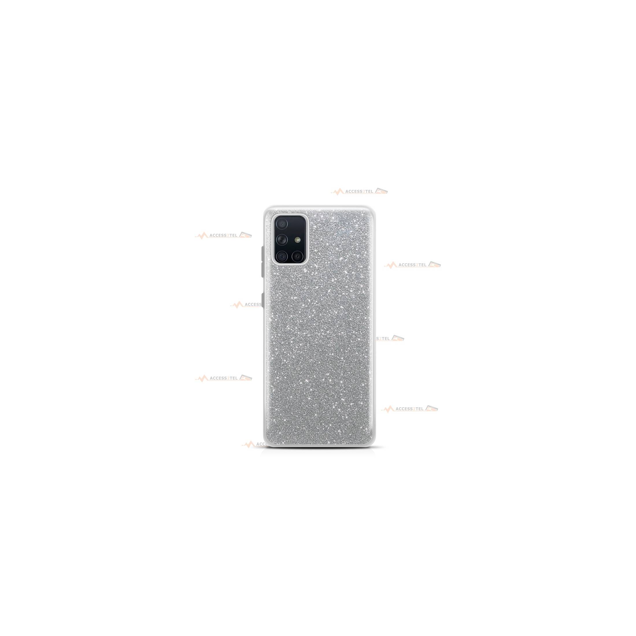 coque pour samsung galaxy A71 paillettes argentée