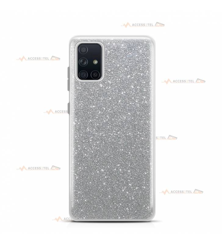 coque pour samsung galaxy A71 paillettes argentée