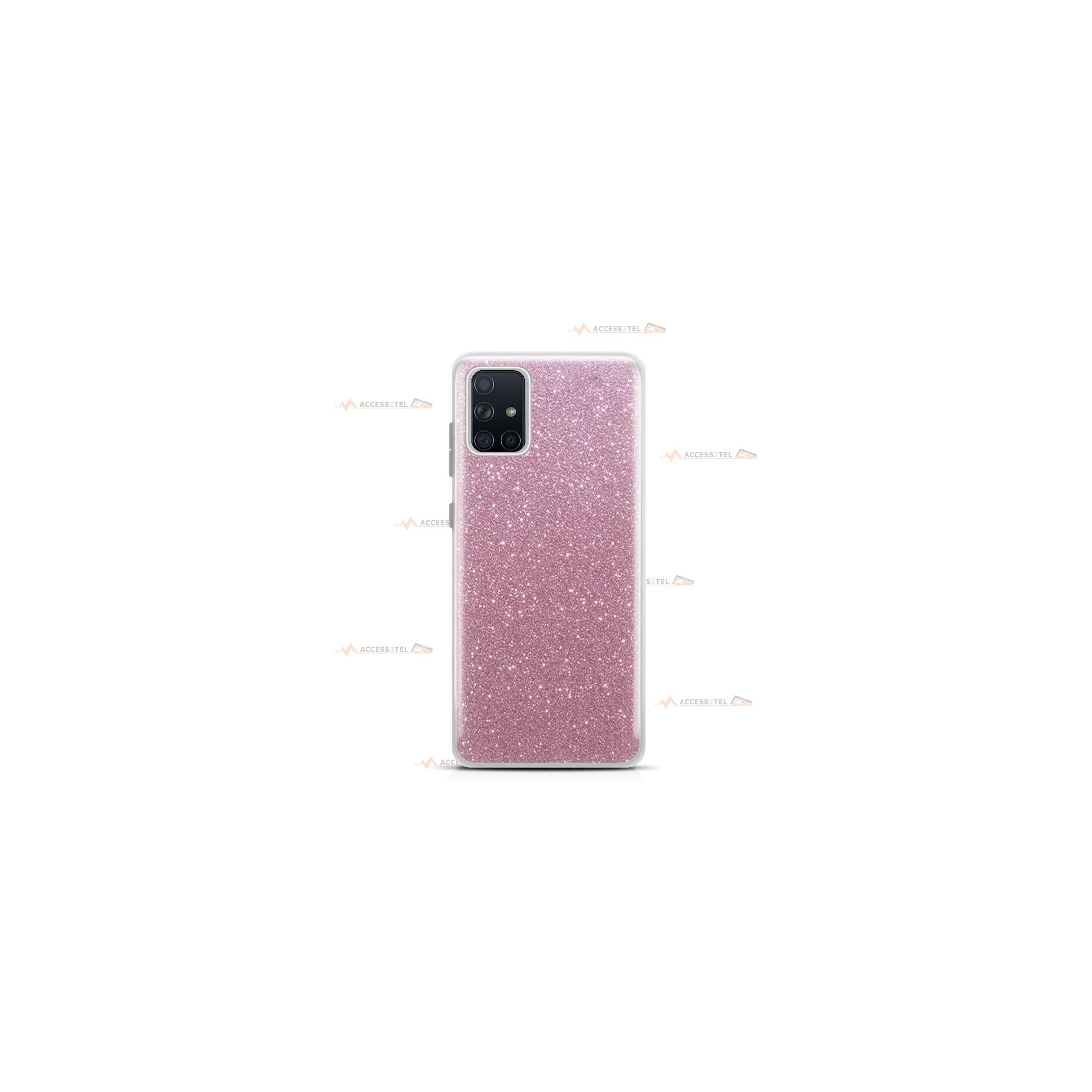 coque pour samsung galaxy A71 paillettes rose