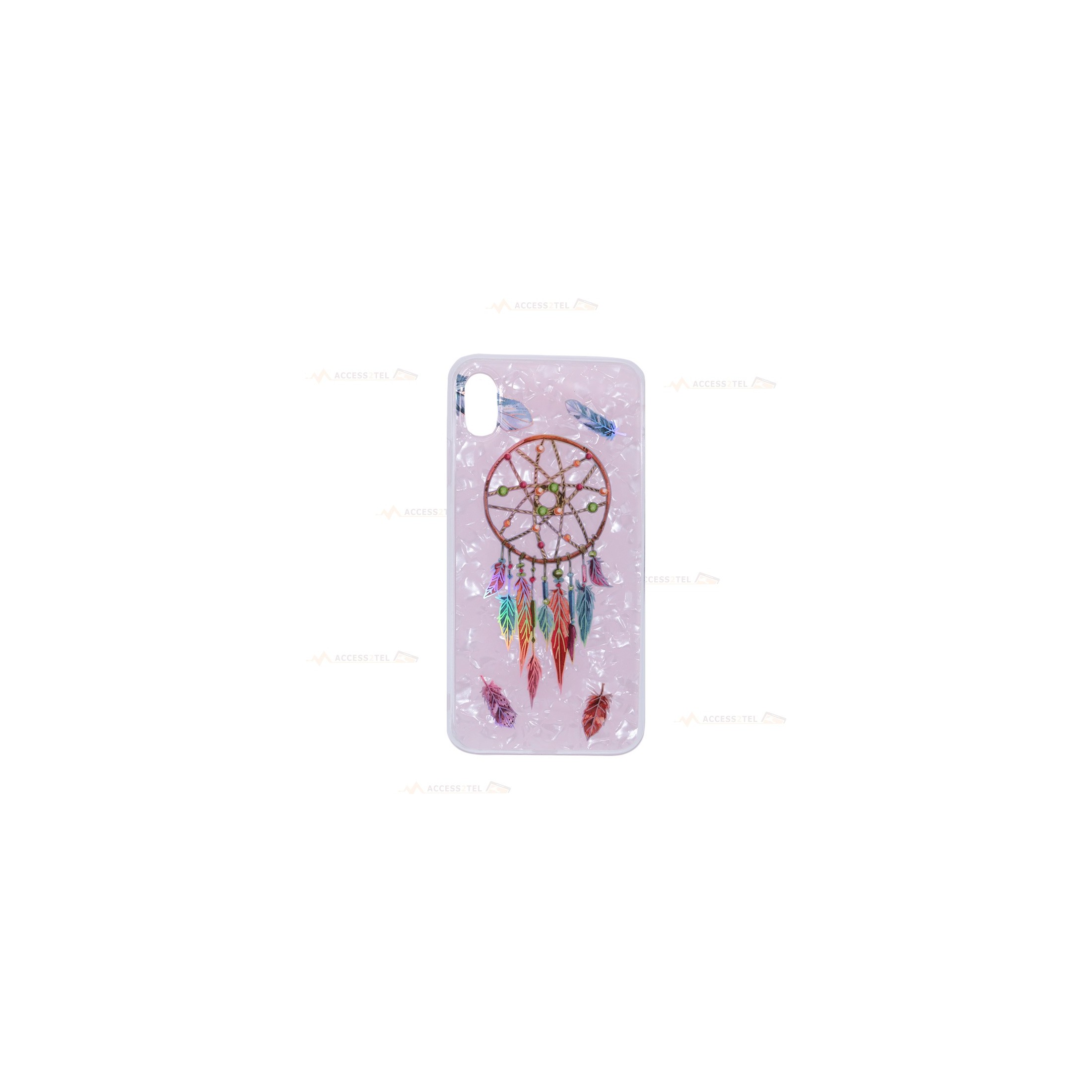 coque de téléphone rose froissé avec une attrape-rêves holographique pour iphone XS max