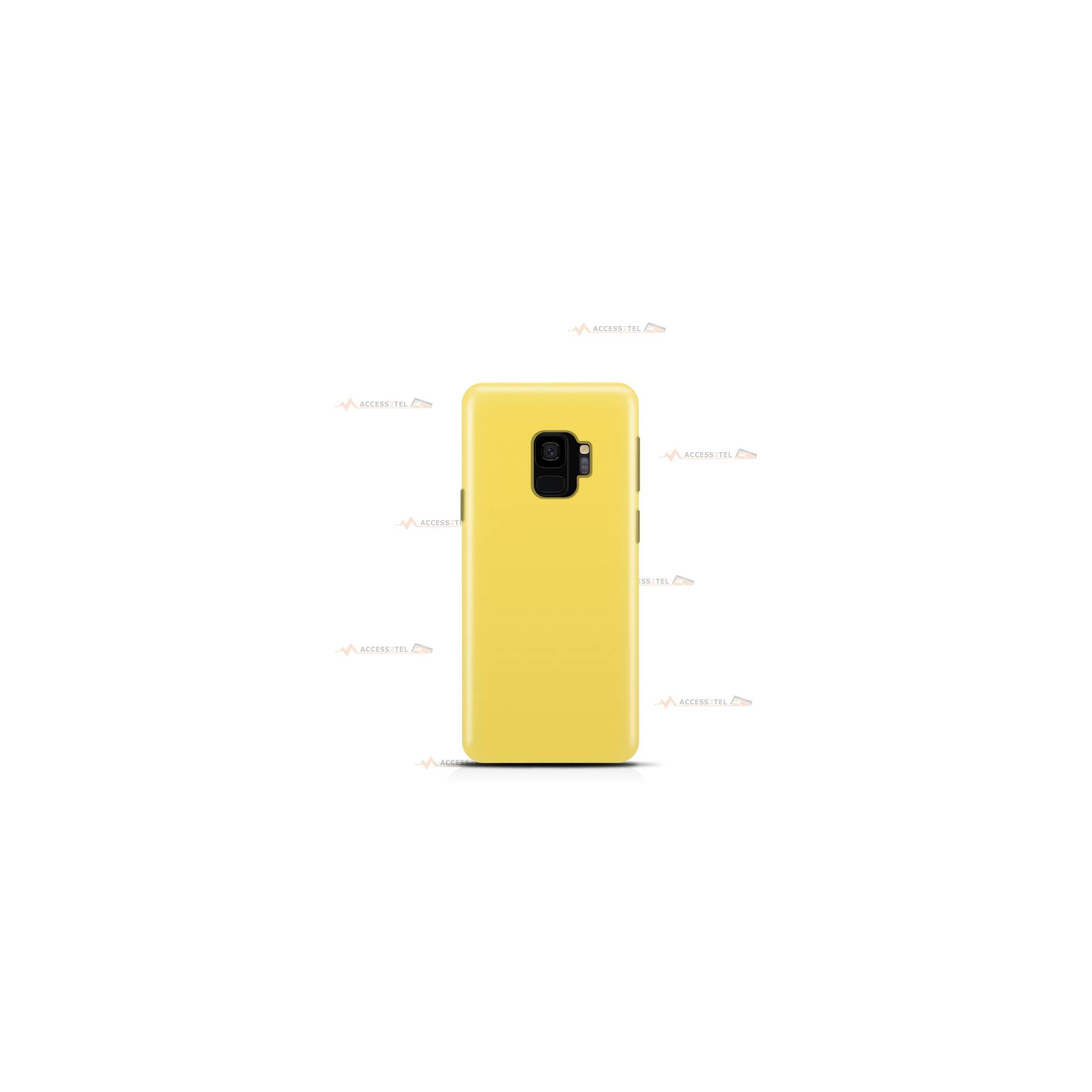 coque pour samsung galaxy s9 en silicone soft touch et intérieur microfibre jaune