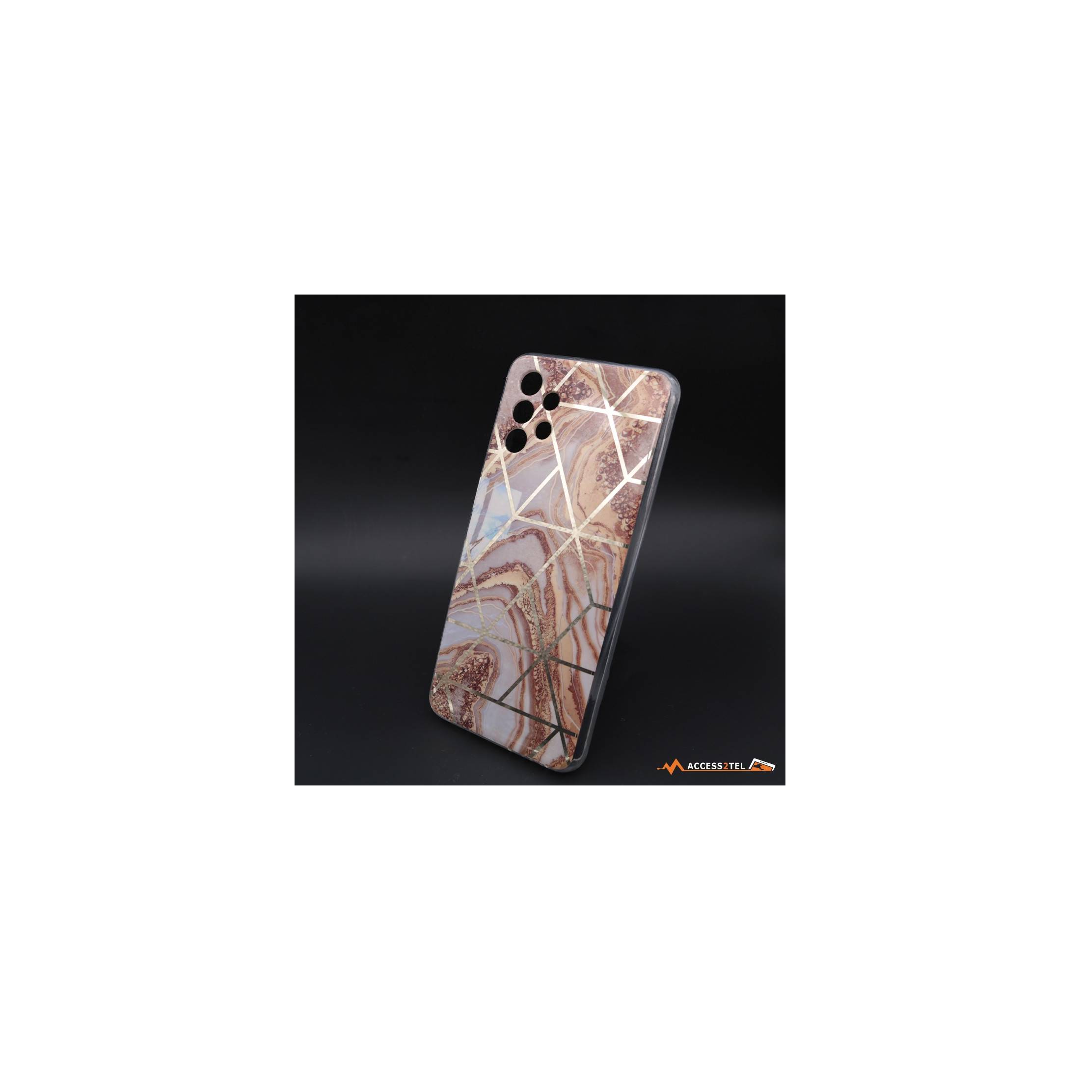 coque de téléphone design moderne marbre marron et rose pour samsung galaxy a32 5G reflets dorés