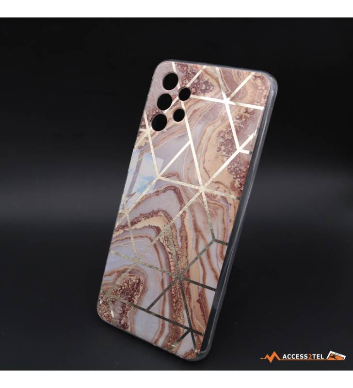 coque de téléphone design moderne marbre marron et rose pour samsung galaxy a32 5G reflets dorés