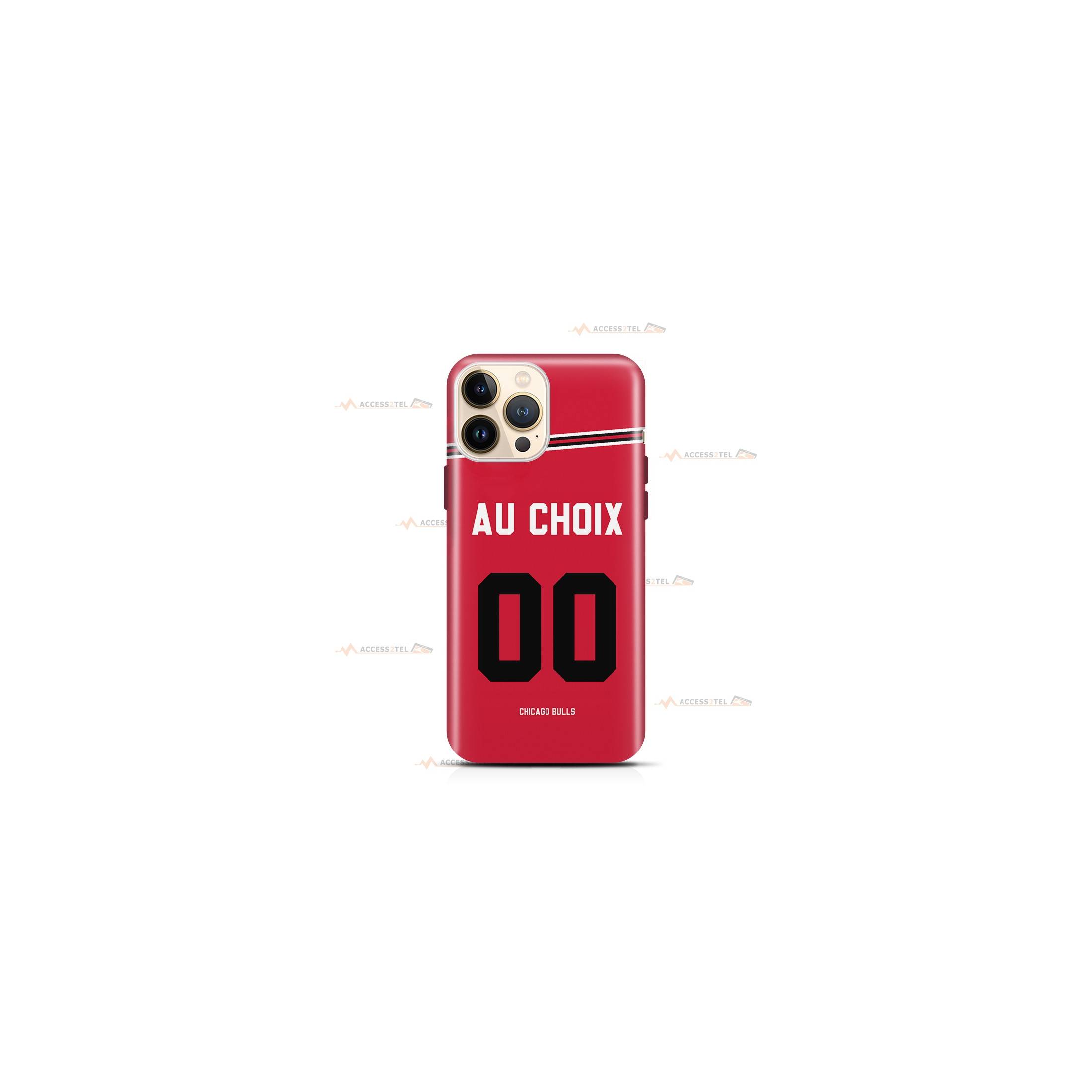 coque de téléphone personnalisable avec son nom sur le maillot de l'équipe de basket de NBA Chicago Bulls