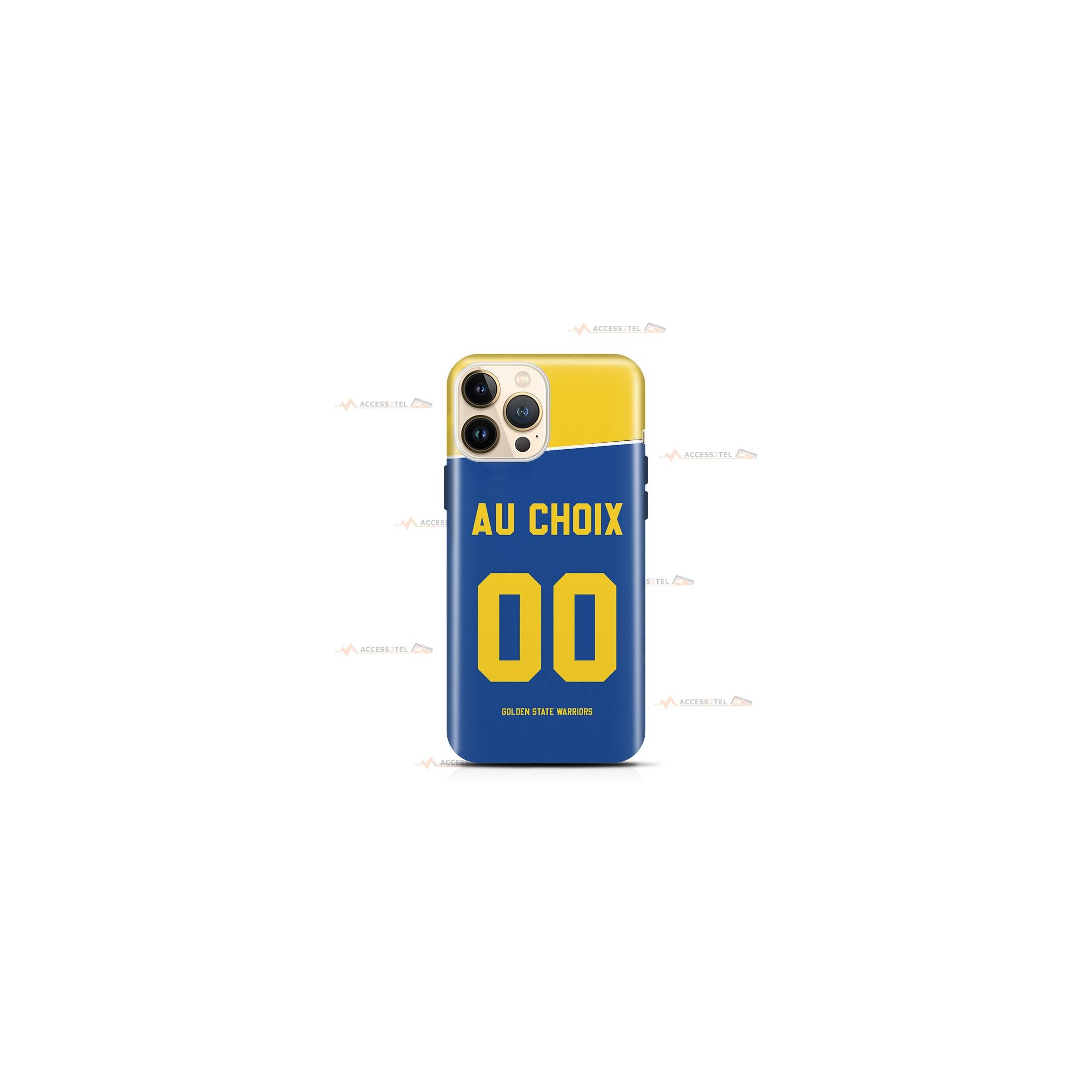 coque de téléphone personnalisable avec son nom sur le maillot de l'équipe de basket de NBA Golden State Warriors