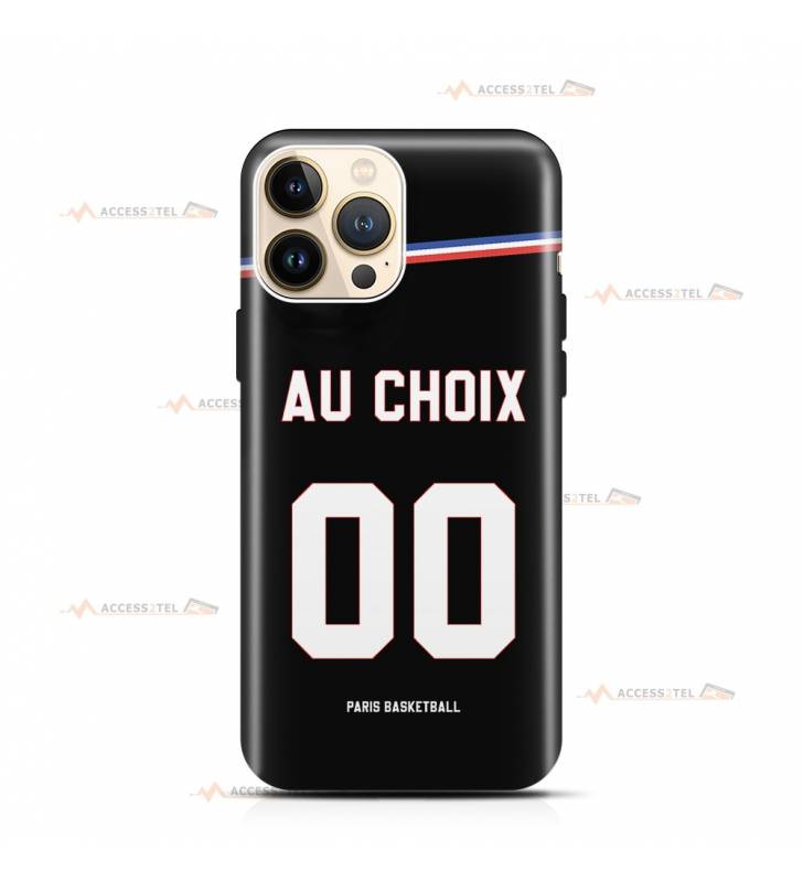 coque de téléphone personnalisable avec son nom sur le maillot de l'équipe de basket française de Paris Basketball