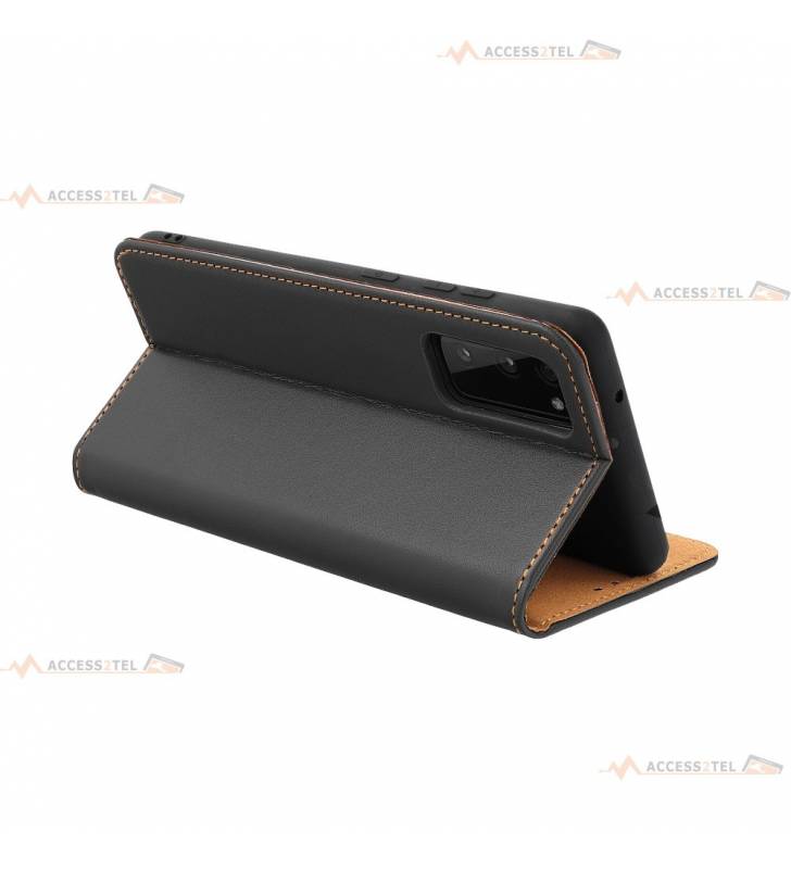 étui noir en cuir pour xiaomi redmi note 10 et note 10s support