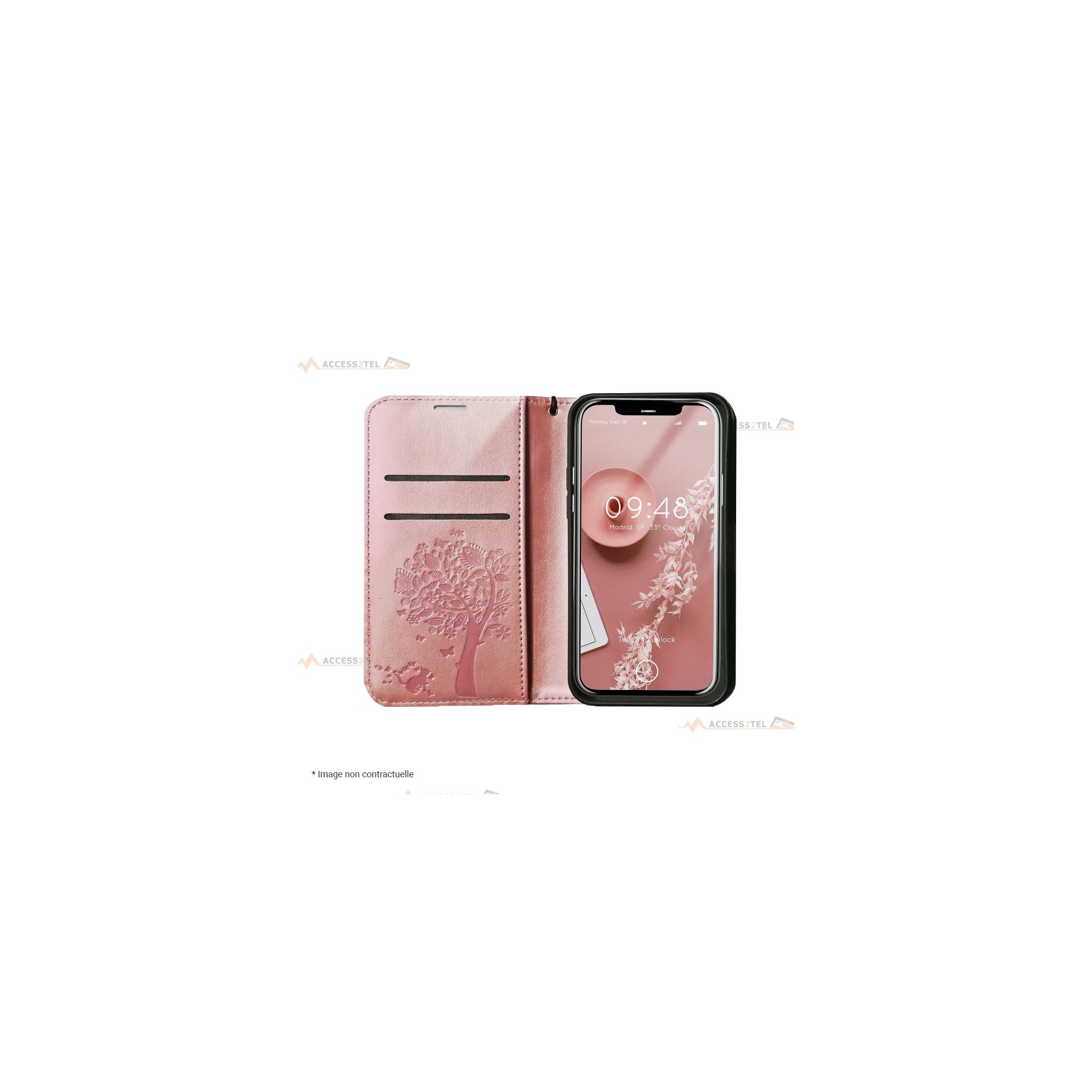 étui pour xiaomi redmi note 10 et note 10S arbre rose gold ouvert