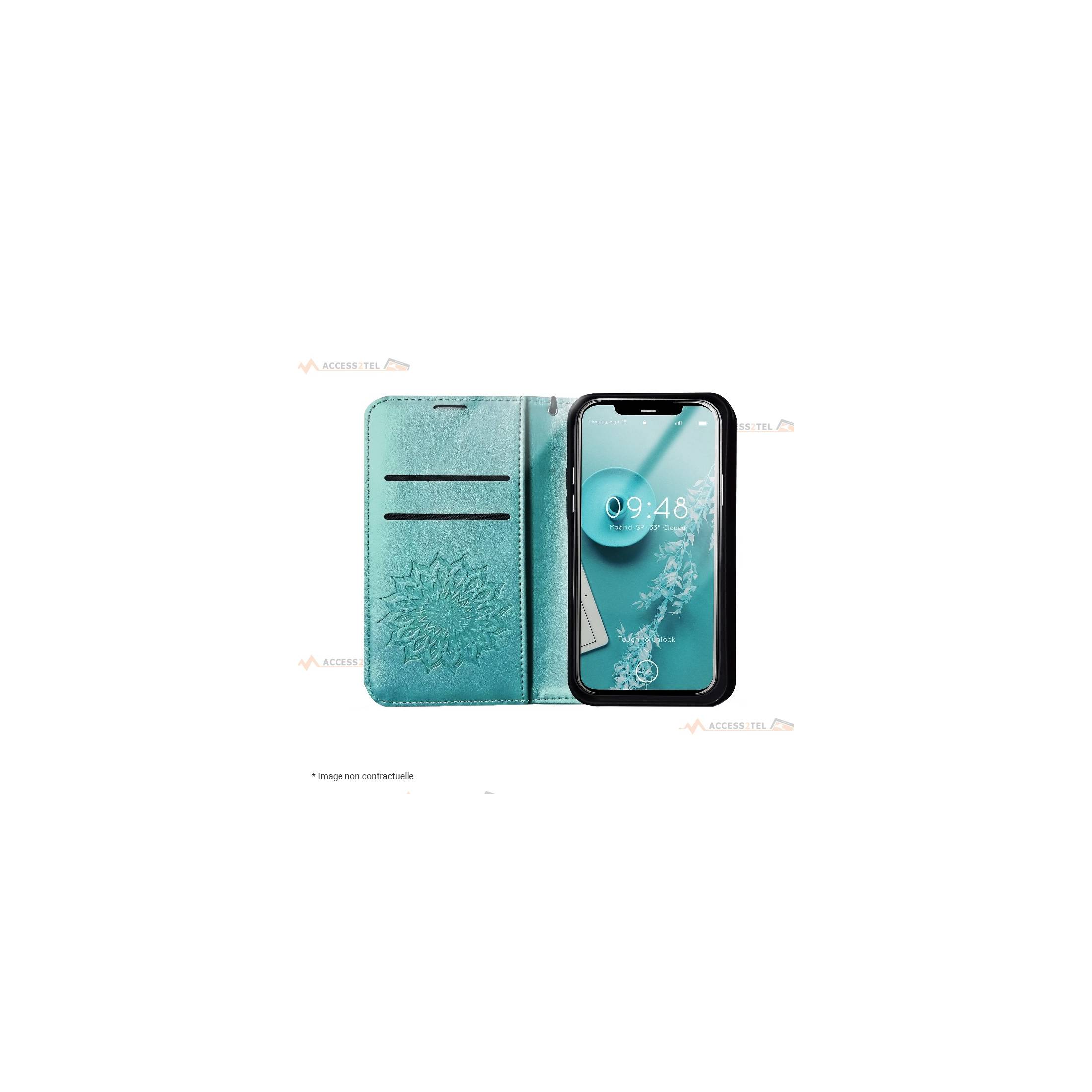 étui pour xiaomi redmi note 10 et note 10S mandala vert ouvert